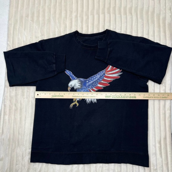 Vintage XL Black Bald Eagle USA Flag American Graphic Sweat Shirt Red White Blue - Picture 3 of 10